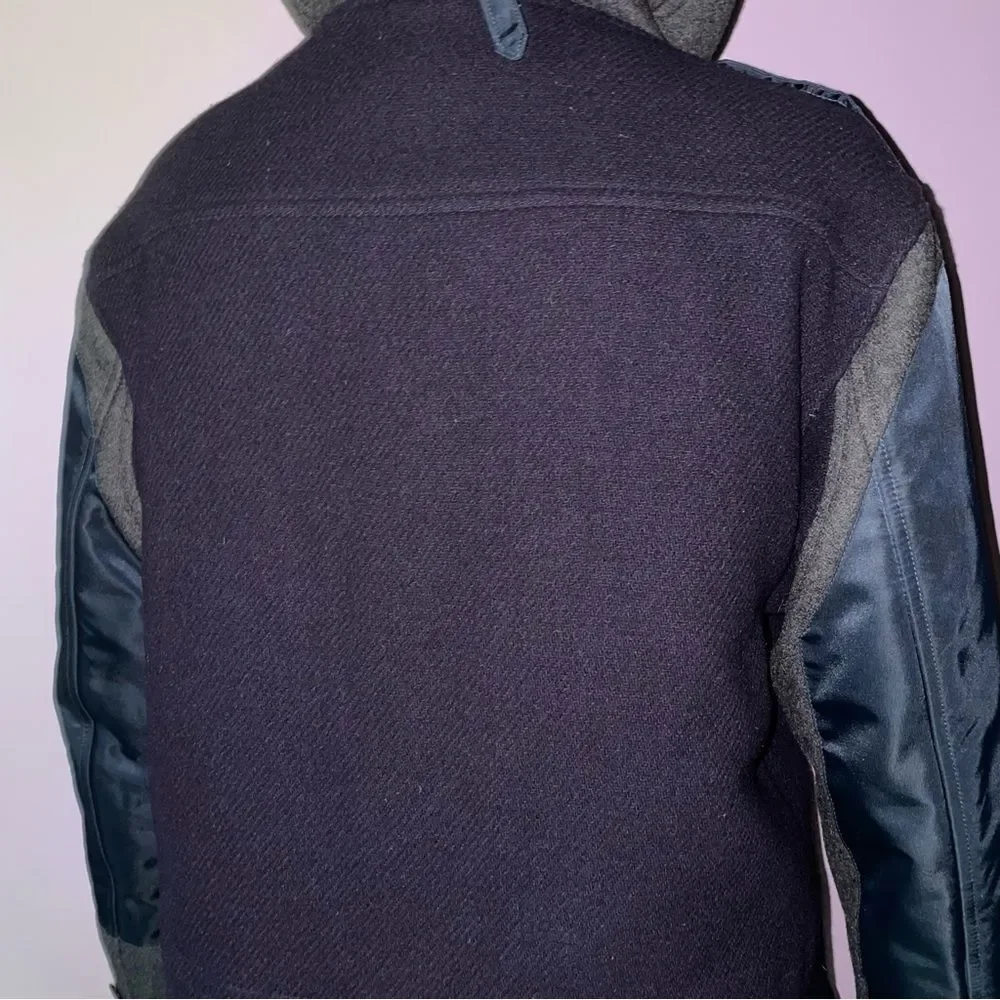 J Crew Parka Coat Burbridge Mixed Media Navy Charcoal